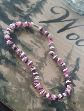Vintage Y2K Pink Purple White Seashell Chip Choker Surf Necklace